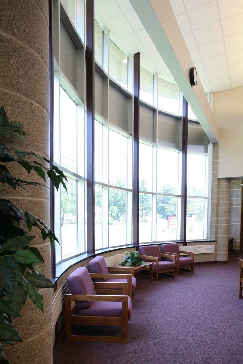 The Burnt Hills-Ballston Lake school design includes a vestibule with a glass curtain wall.