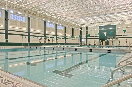 Mosaic designed a pool consisting of eight lanes and a moveable bulkhead to allow three configurations for standard swim and water polo competitions.