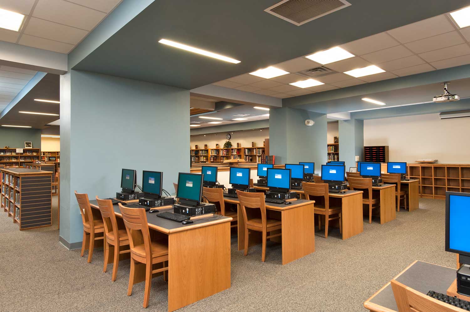 Mosaic's library renovation for Scotia-Glenville Middle School enclosed the open space for acoustics and filled it with light for instruction, a computer lab, office and multimedia room.