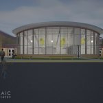 Mosaic's design for the library-media center addition at Roessleville Elementary has a prominent curved window wall and a raised roof and includes alterations to existing spaces for accessible toilet rooms, a faculty lounge and offices.
