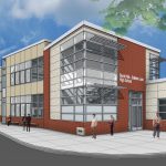 Artist rendering of BH-BL STEAM addition, southwest corner view of Mosaic Associates' school design for BH-BL CSD