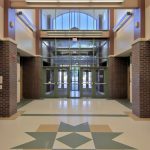 Front entryway featured in the Shatekon Elementary School design by Mosaic Associates Architects.